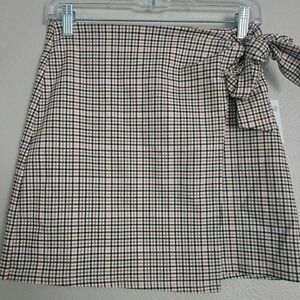 Originality Plaid Mini Skirt Wrap Front‎ Tie Closure Brown Pink Black Size 17